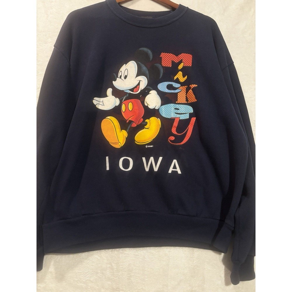 Vintage Mickey Mouse Iowa Large Crewneck Sweatshirt Disney Made‎ In USA Blue